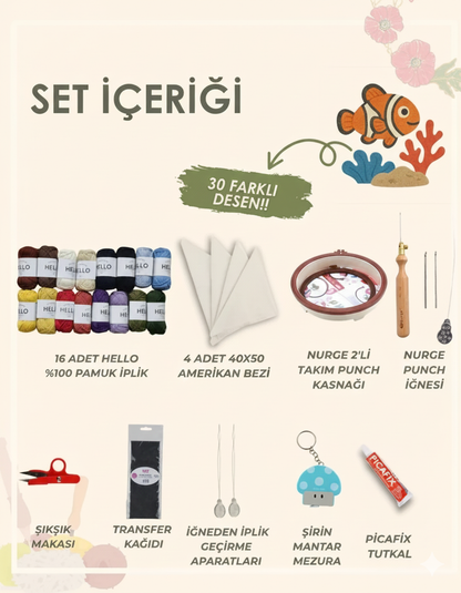 Amara Liva Premium 36 Parça Punch Seti (18 Renk İplik)